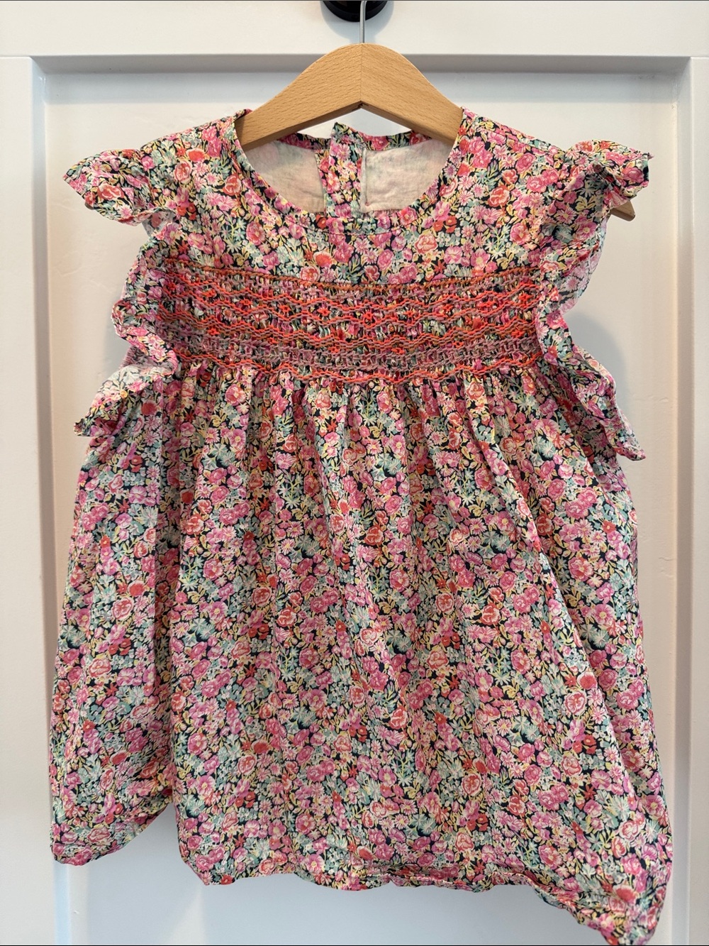 Girls Floral Smocked Cotton Top